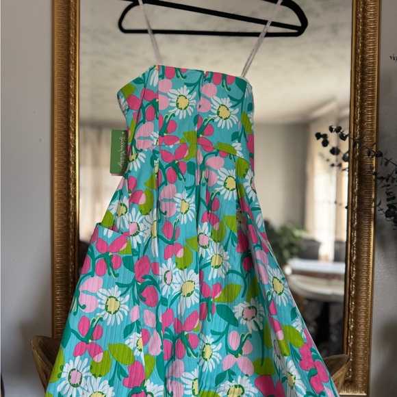 Lilly Pulitzer Blue Green Floral Strapless Dress - Picture 3 of 4